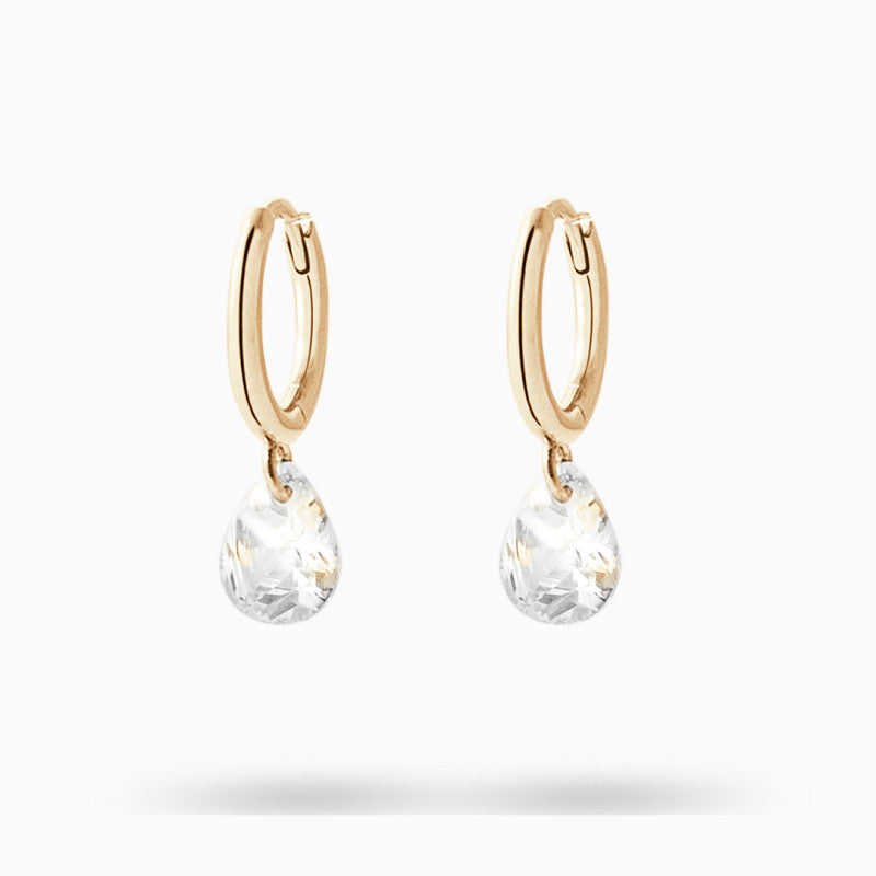 Pendientes de aro huggie de plata de ley 925 bañada en oro 18k con circonita en talla gota
