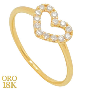 Anillo oro 18k macizo con corazón de circonitas