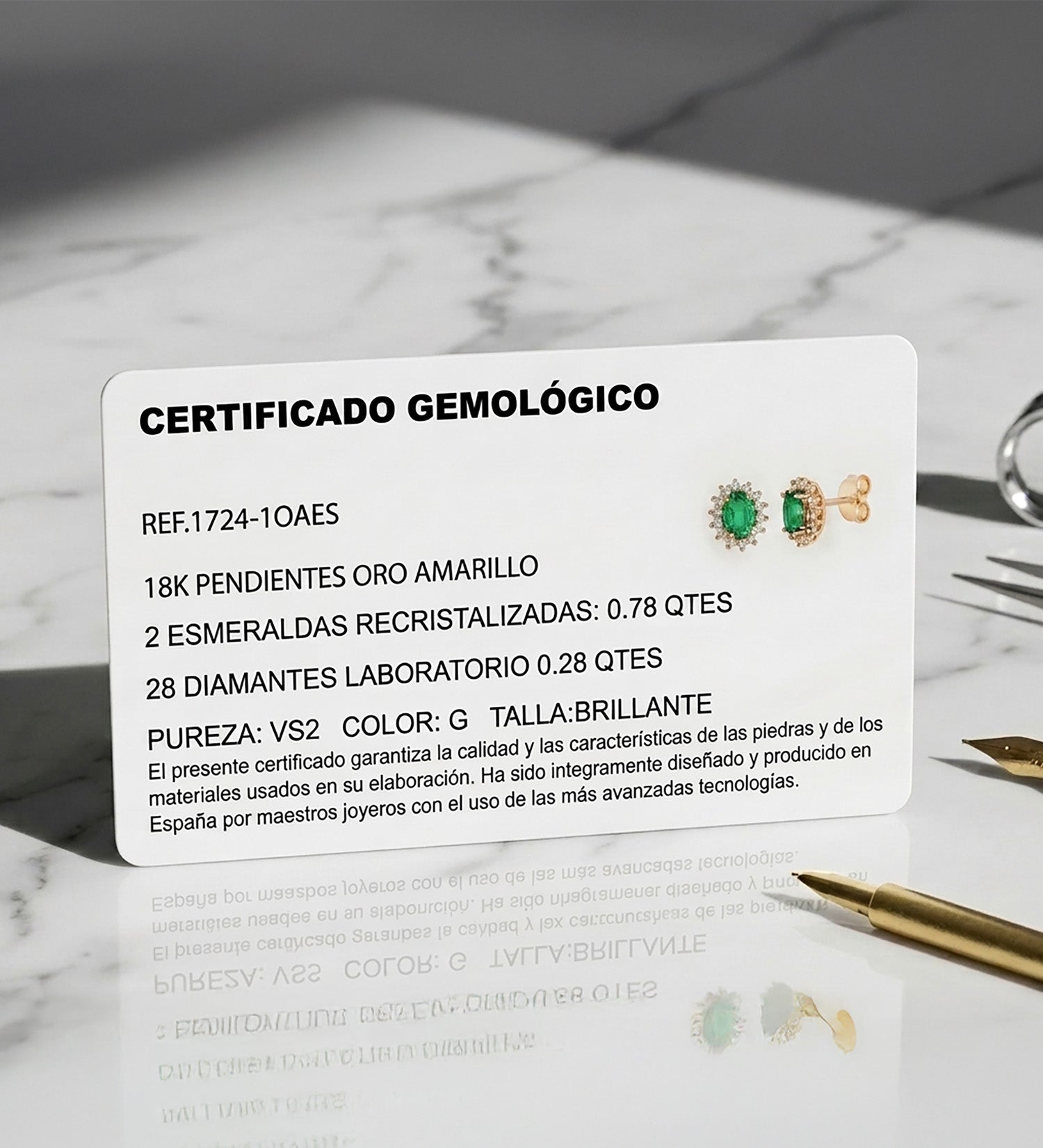 Pendientes oro 18k esmeralda diamantes LAB