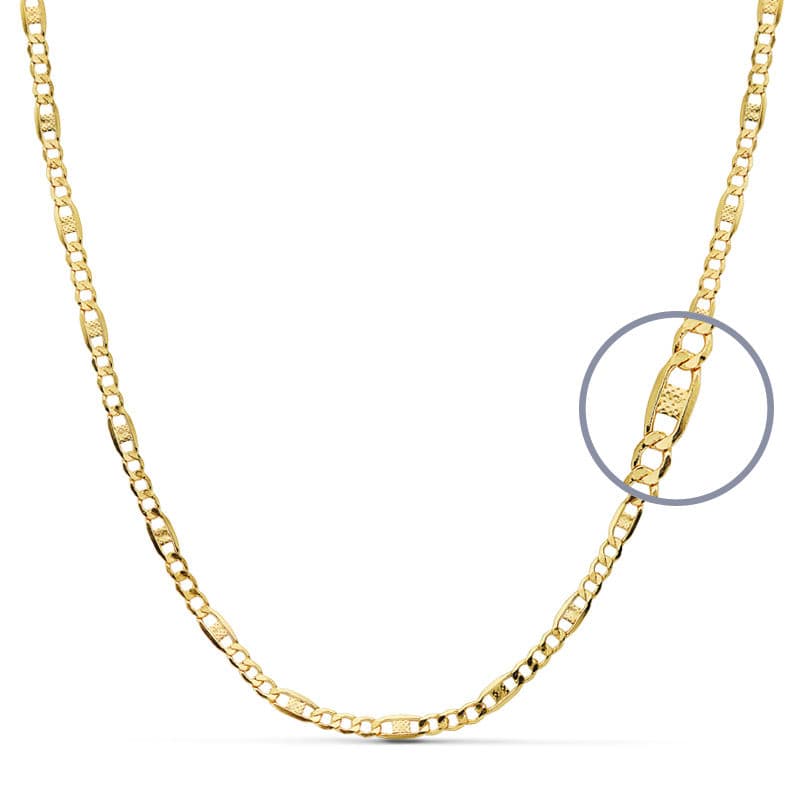 Cadena de oro 18k eslabón cartier 3x1 hueco de 2,5 mm de ancho
