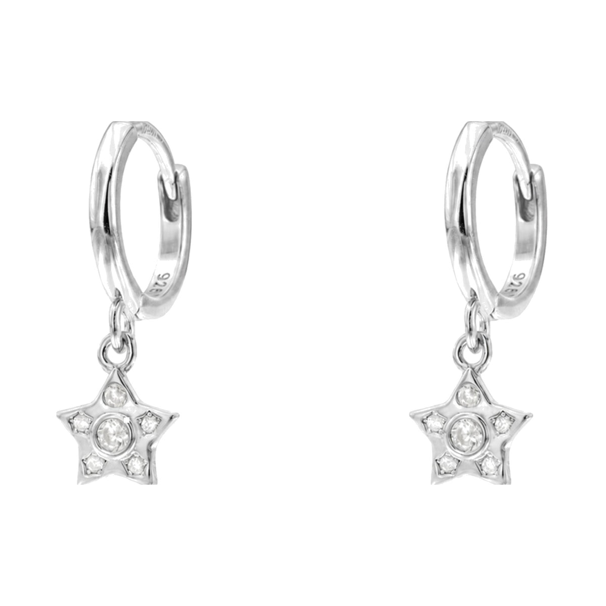 Criollas lisas de plata de ley 925 con una estrella de circonitas colgando, aro de 8 mm