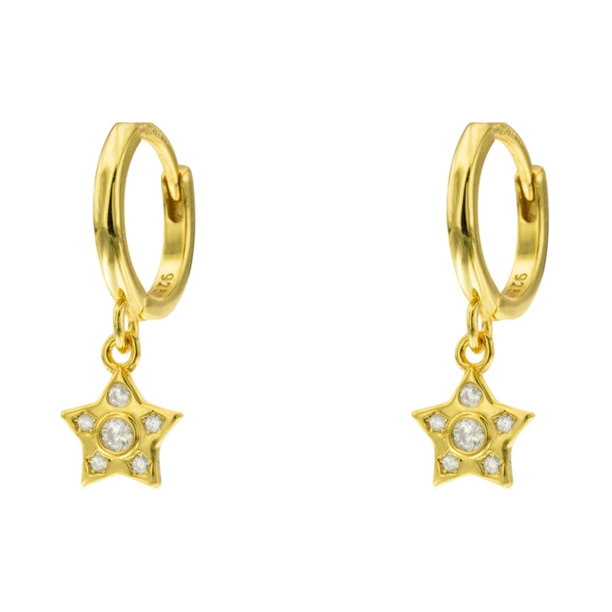 Criollas de plata de ley 925 con baño de oro y una estrella de circonitas colgante, aro de 9 mm