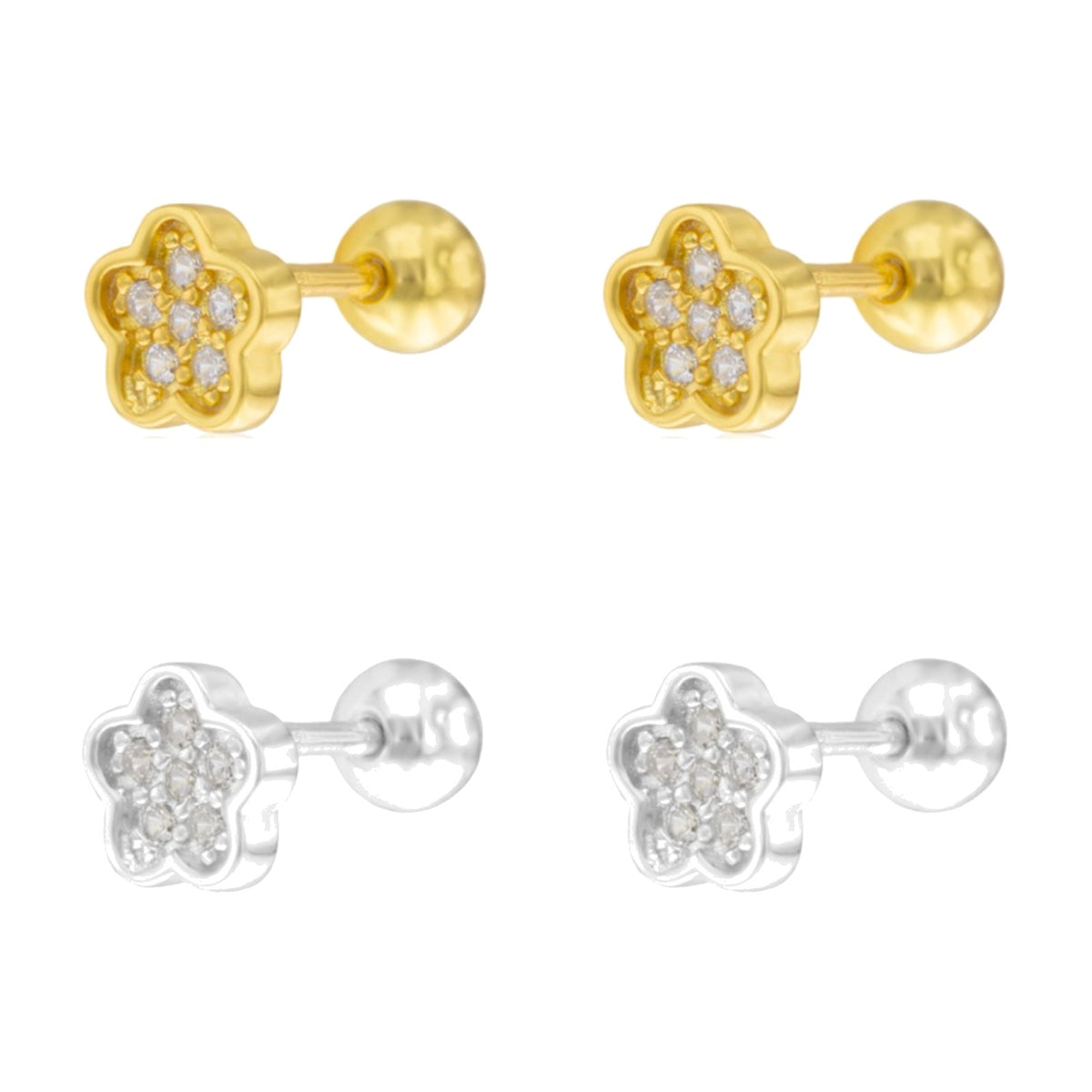 Piercing de oreja de plata de ley 925 con flor de circonitas y circonita central, 6 mm