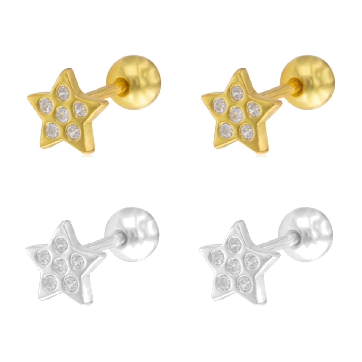 Piercing de oreja de plata de ley 925 con estrella cuajada de circonitas, 6 mm