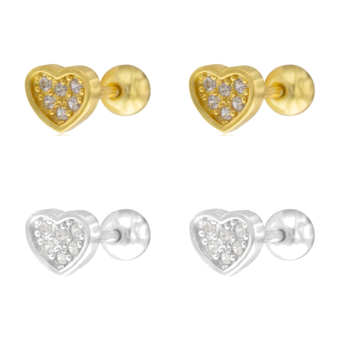 Piercing de oreja de plata de ley 925 con corazón de circonitas, 6 mm