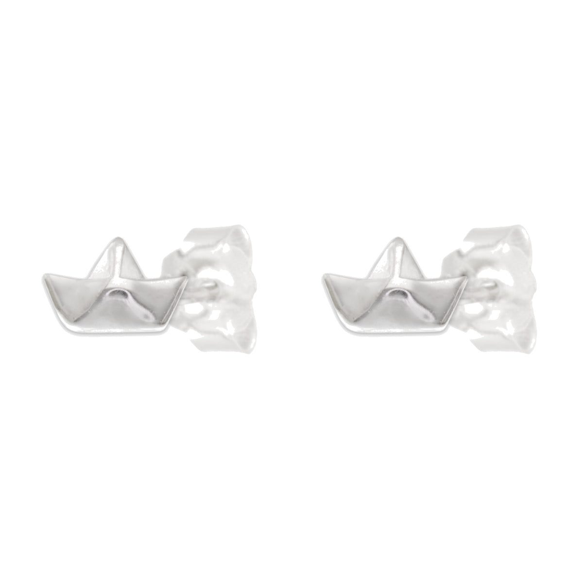 Pendientes de presión de plata de ley 925 con forma de barco de papel, 6 mm