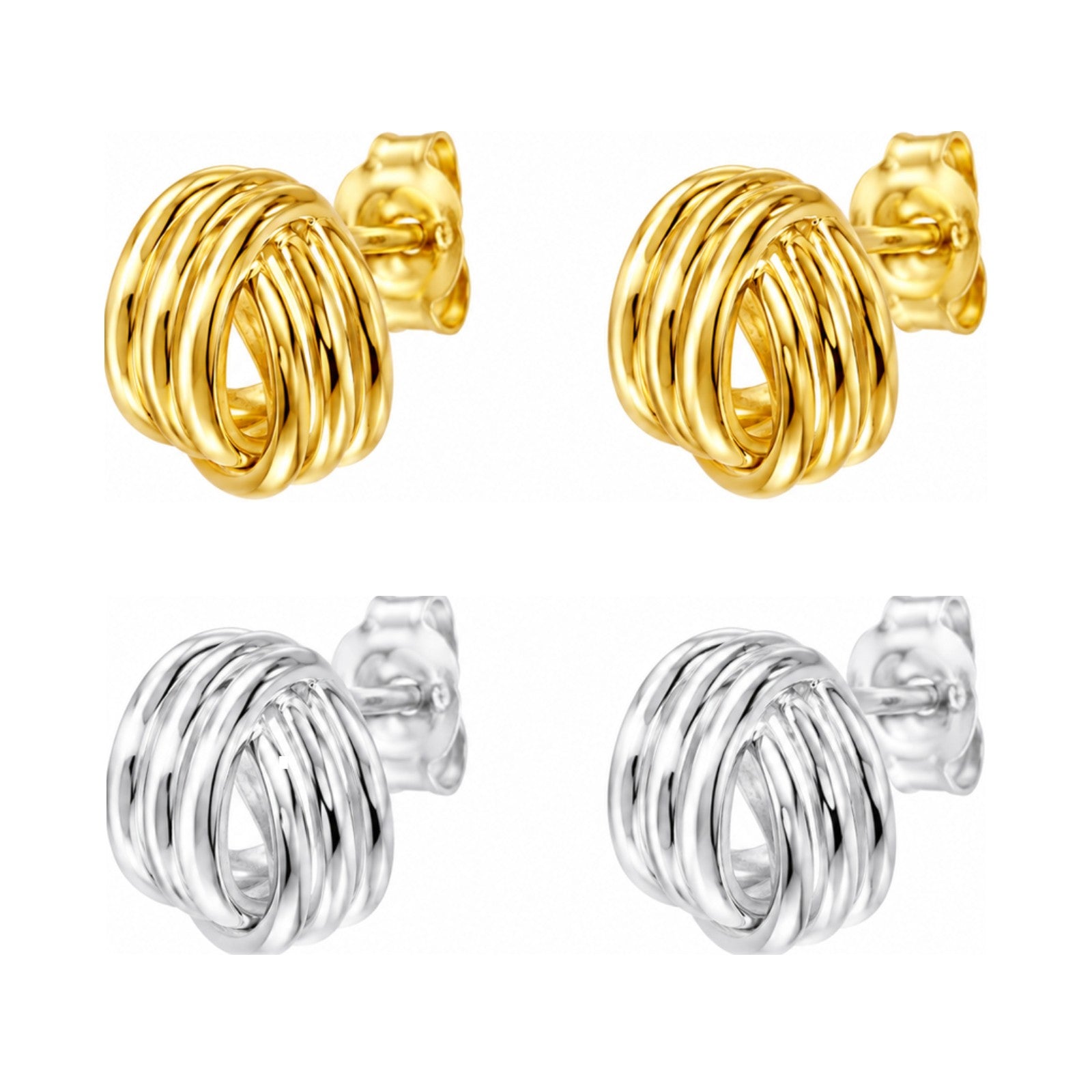 Pendientes de presión de plata de ley 925 con diseño de nudo de hilos, 8 mm