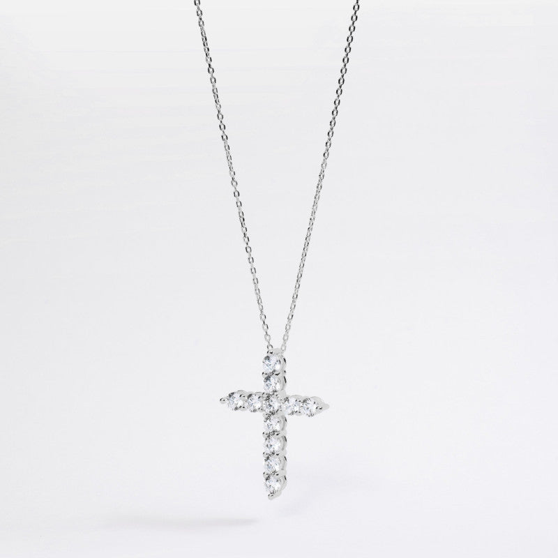 Cadena de plata de ley 925 rodiada con cruz de circonitas engastadas
