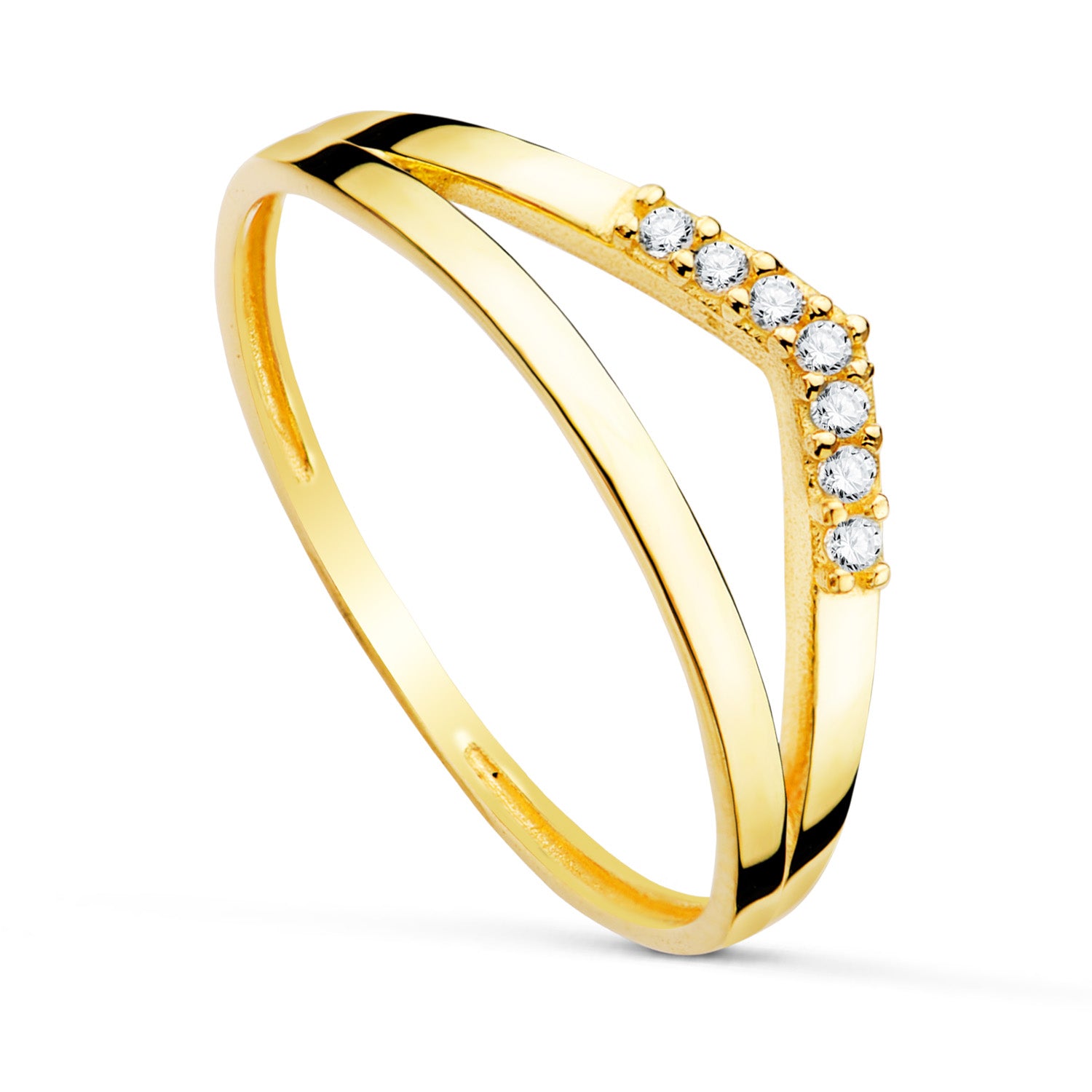 Anillo oro 18k amarillo pico con circonitas