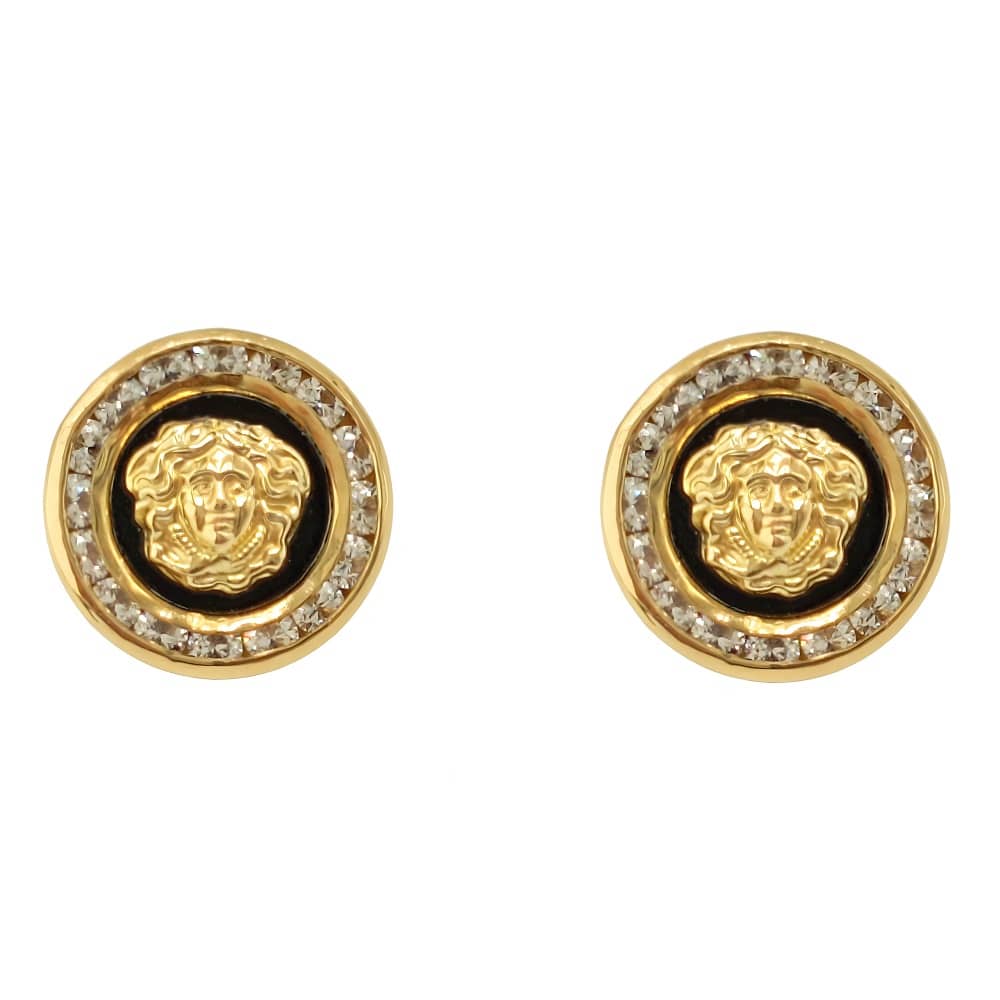 18K PENDIENTES ORO MEDUSA Y BORDE DE CIRCONITAS CON ESMALTADO NEGRO