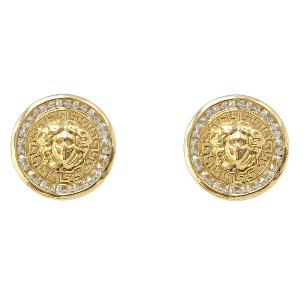 18K PENDIENTES ORO MEDUSA Y BORDE DE CIRCONITAS Y GRECA