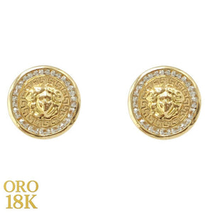 18K PENDIENTES MEDUSA Y BORDE DE CIRCONITAS Y GRECA