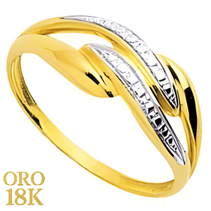 Anillo oro 18k con dos franjas muestreadas en oro blanco