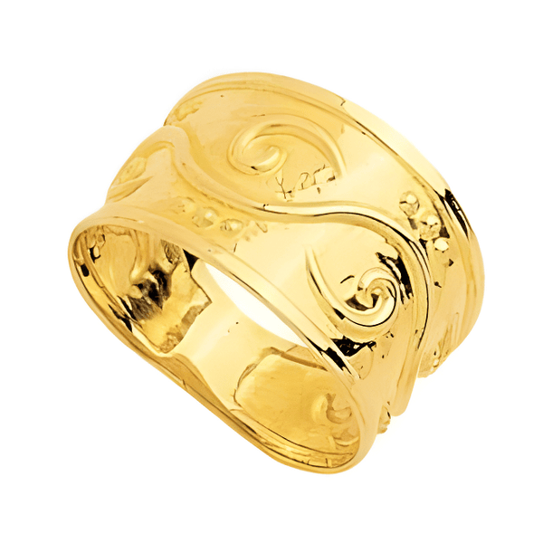 Anillo de oro 18k ancho plano con dibujos