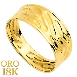 Anillo oro 18k plano ancho liso con muestra de líneas
