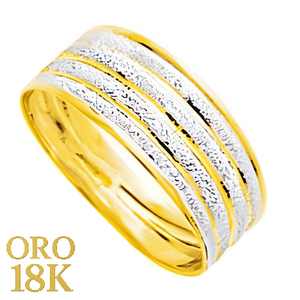 Anillo oro 18k bicolor plano estrecho liso con tiras matizadas