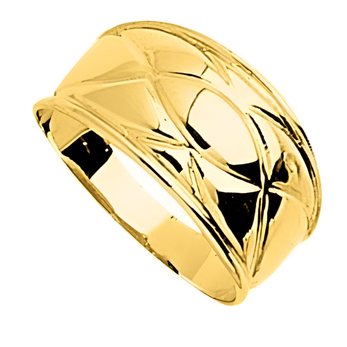 Anillo de oro 18k plano ancho bicolor con líneas geométricas