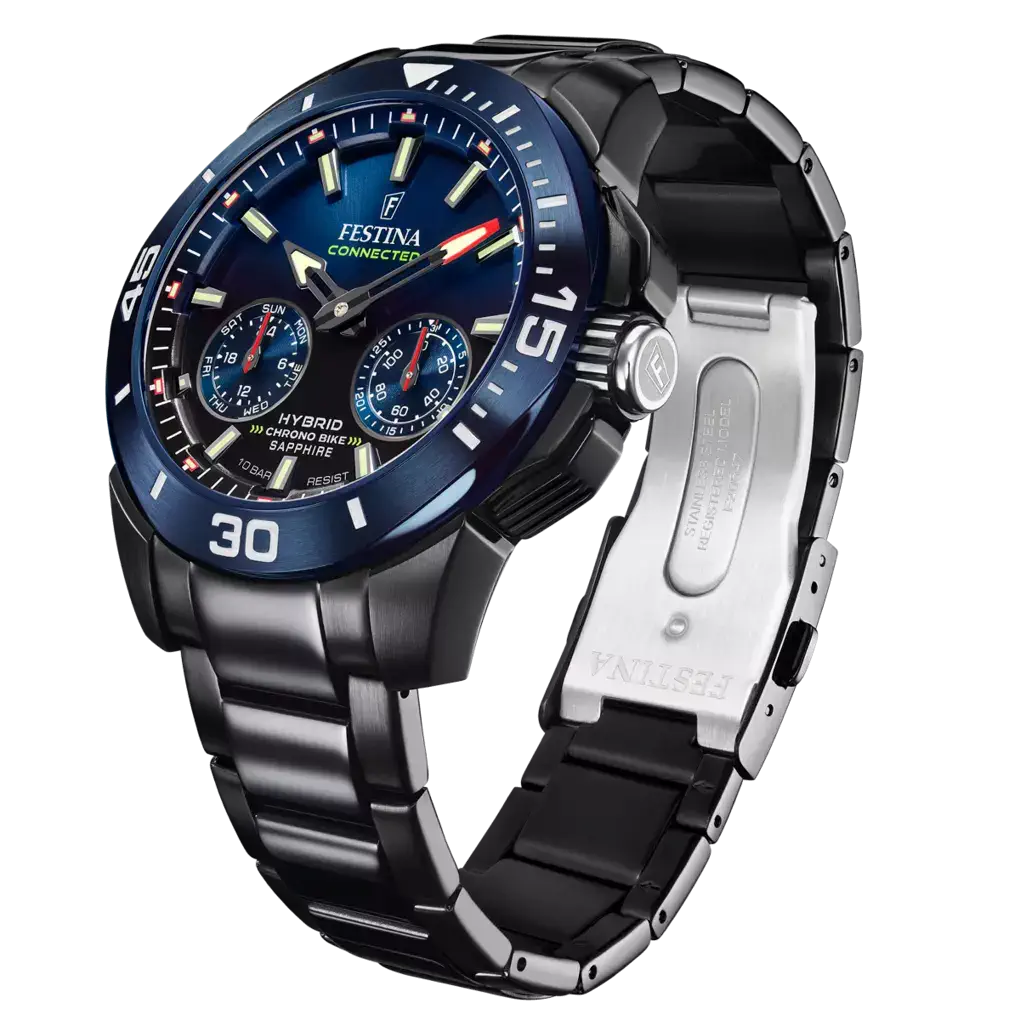 RELOJ festina chrono bike azul con función smartwatch side