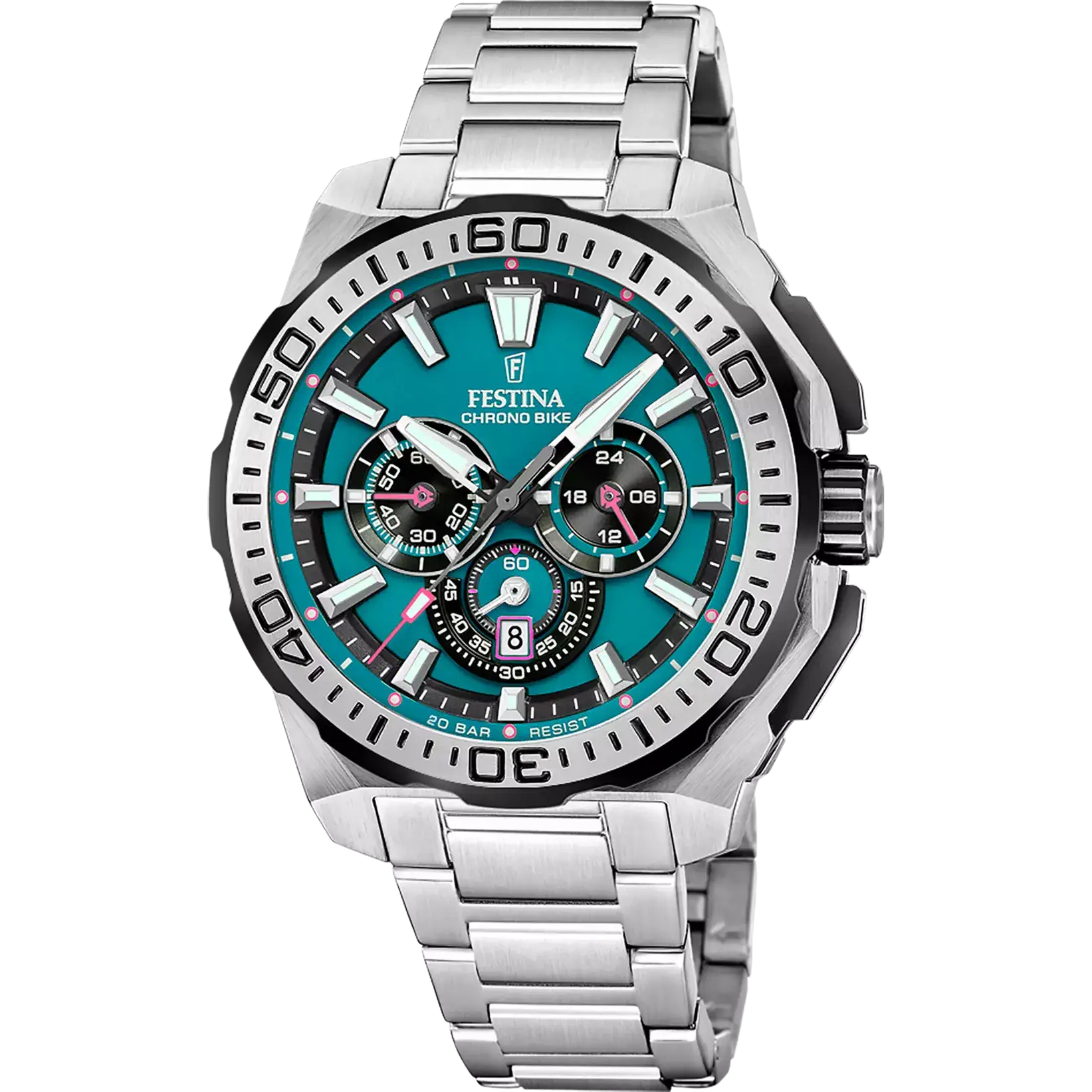 RELOJ festina chrono bike con esfera azul turquesa y bisel plateado