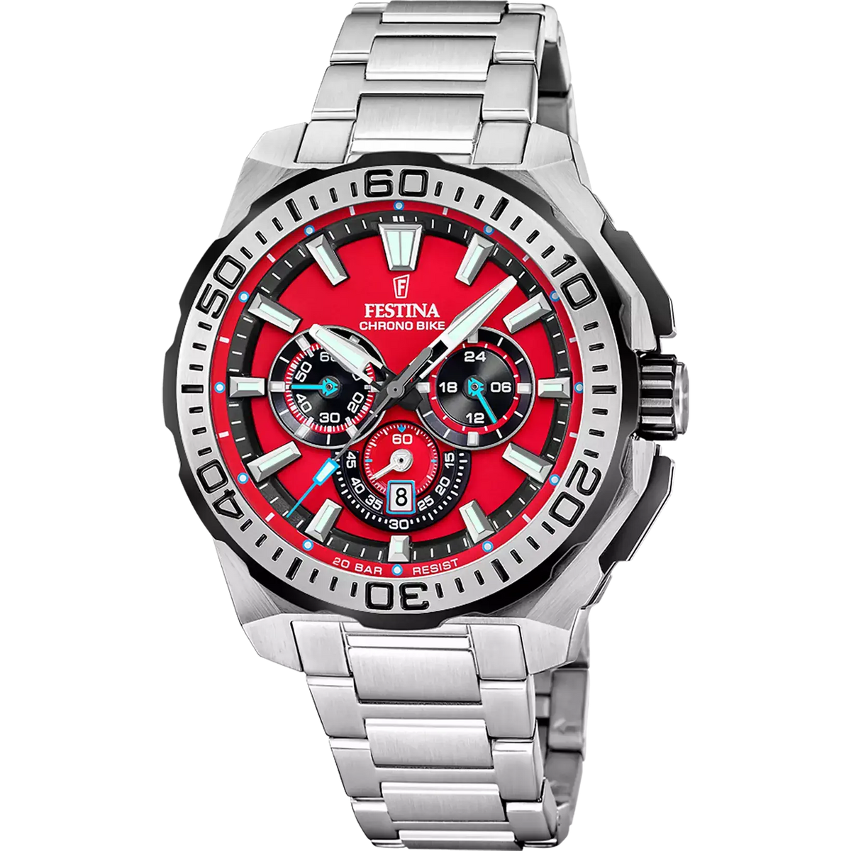 RELOJ festina chrono bike con esfera roja y bisel plateado