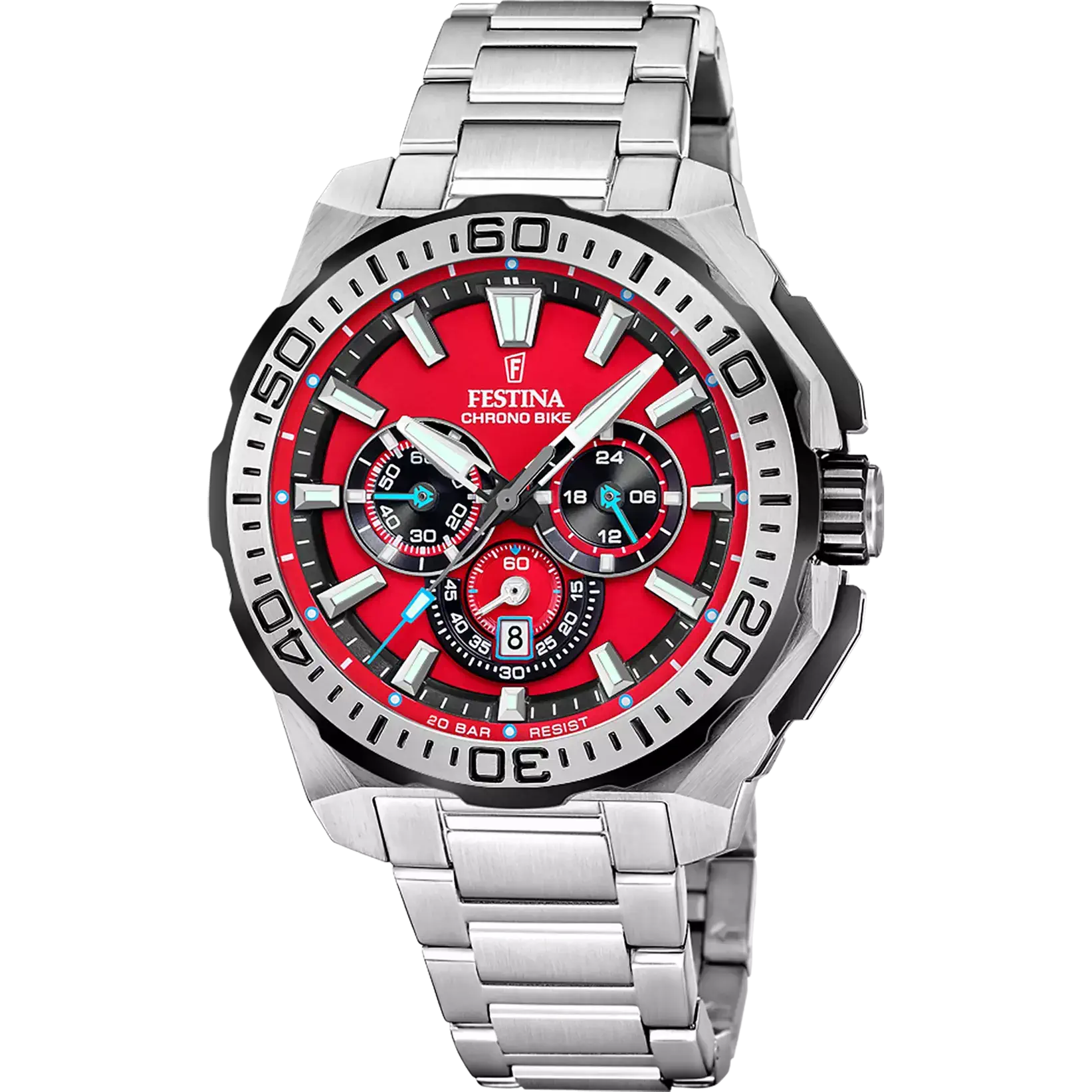RELOJ festina chrono bike con esfera roja y bisel plateado
