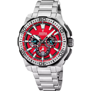 RELOJ festina chrono bike con esfera roja y bisel plateado