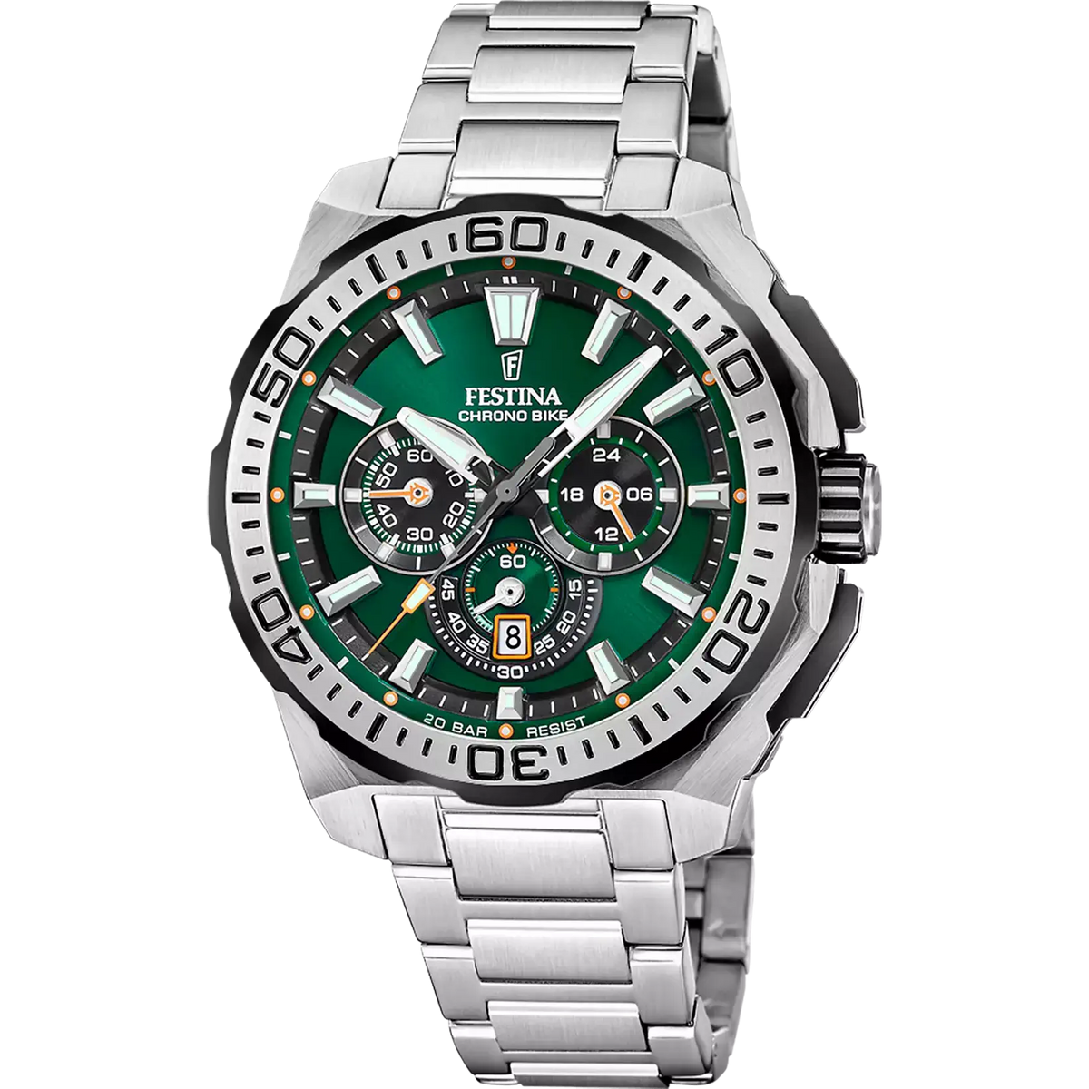 RELOJ festina chrono bike con esfera verde y bisel plateado