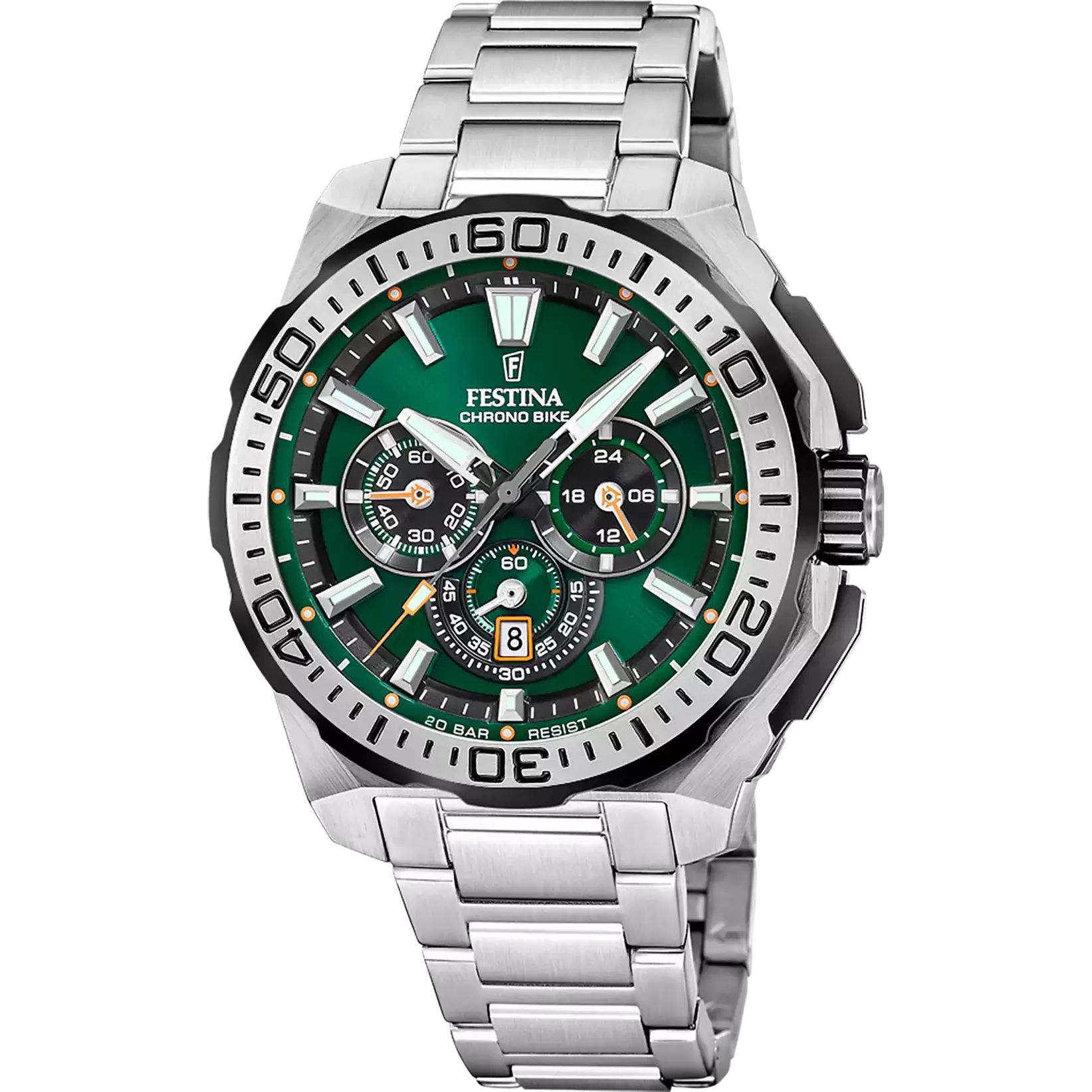 RELOJ festina chrono bike con esfera verde y bisel plateado