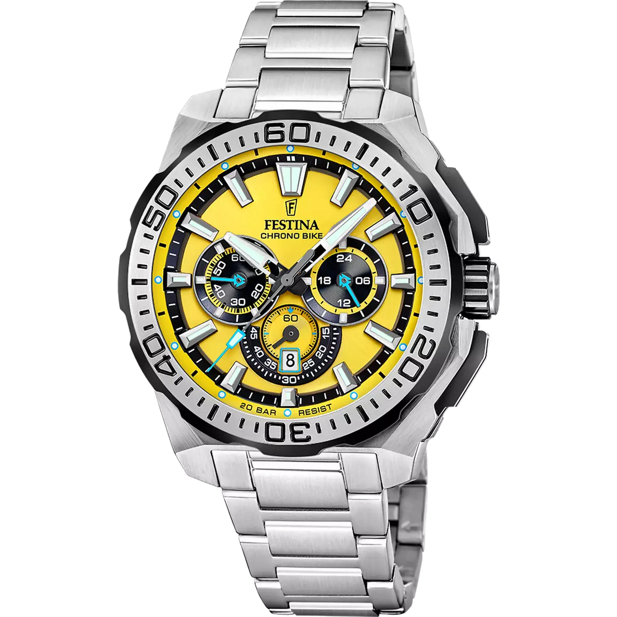 RELOJ festina chrono bike con esfera amarilla y bisel plateado