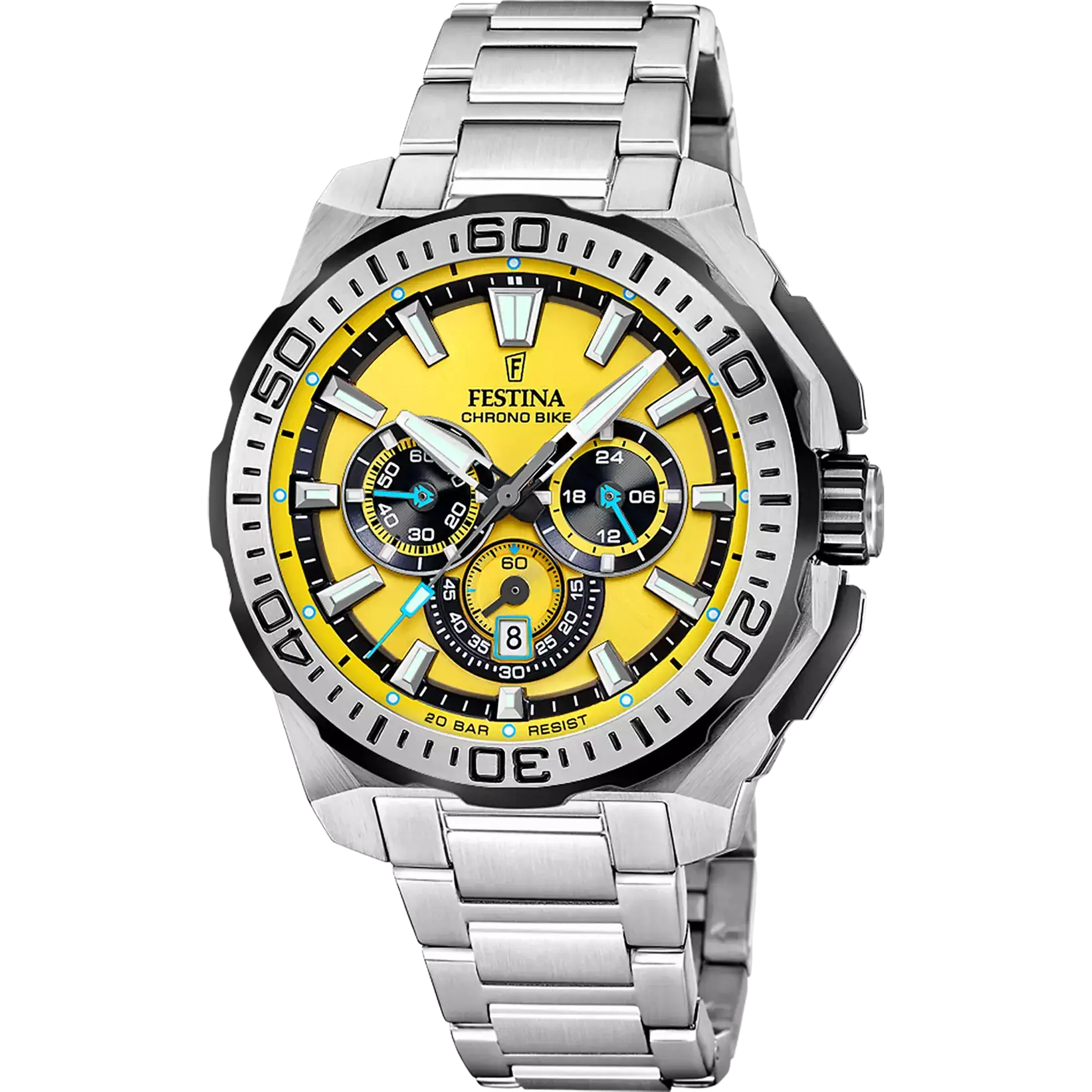 RELOJ festina chrono bike con esfera amarilla y bisel plateado