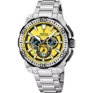RELOJ festina chrono bike con esfera amarilla y bisel plateado