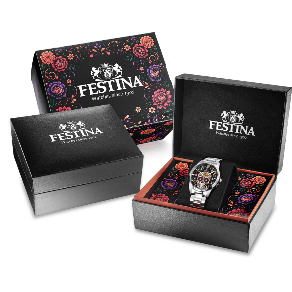 Reloj Festina Acero Clasico F20809/1 detalle artístico flores y calavera