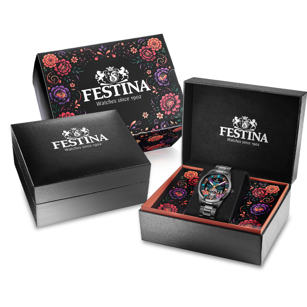 Reloj Festina Acero Clasico F20810/1 detalle artístico flores y calavera
