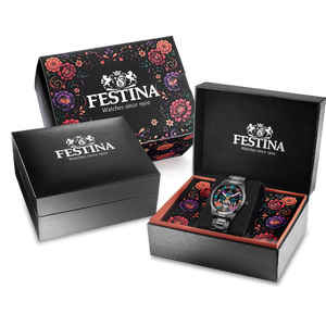 Reloj Festina Acero Clasico F20810/1 detalle artístico flores y calavera
