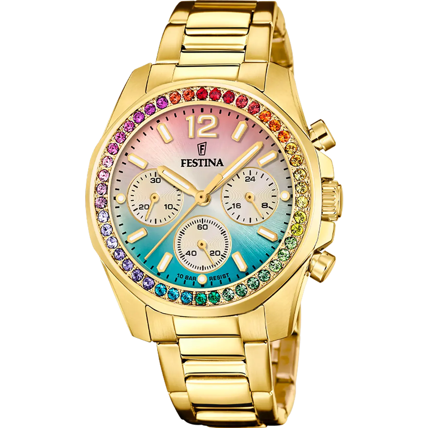 RELOJ festina de la colección rainbow para mujer esfera multicolor y circonitas de colores
