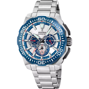 RELOJ festina chrono bike con esfera plateada y bisel azul