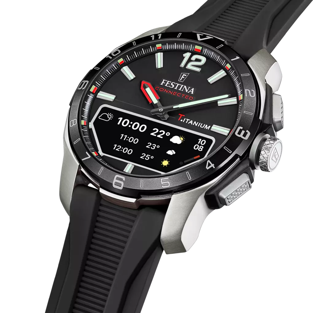 RELOJ festina smartwatch híbrido con correa de caucho negra y caja de titanio lateral