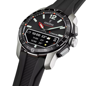 RELOJ festina smartwatch híbrido con correa de caucho negra y caja de titanio lateral