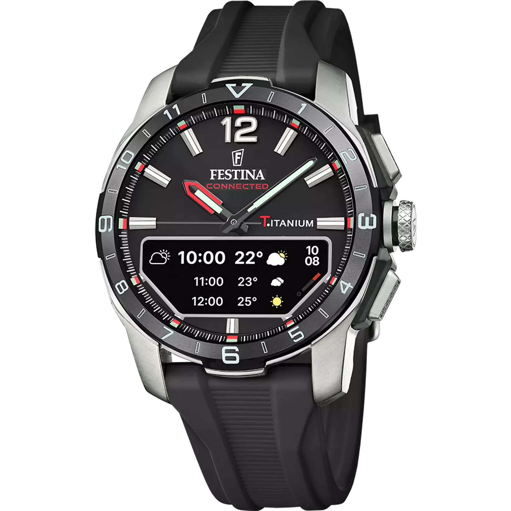 RELOJ festina smartwatch híbrido con correa de caucho negra y caja de titanio