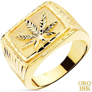 Sello oro de ley 18k macizo con hoja