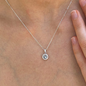 Gargantilla de plata con MINI colgante redondo con circonita color aguamarina foto
