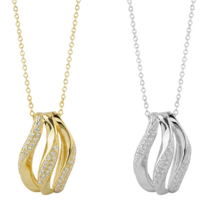 Gargantilla plata 925, colgante ondulado con circonitas. Cadena ajustable 45-50 cm. Rodio o chapado en oro.