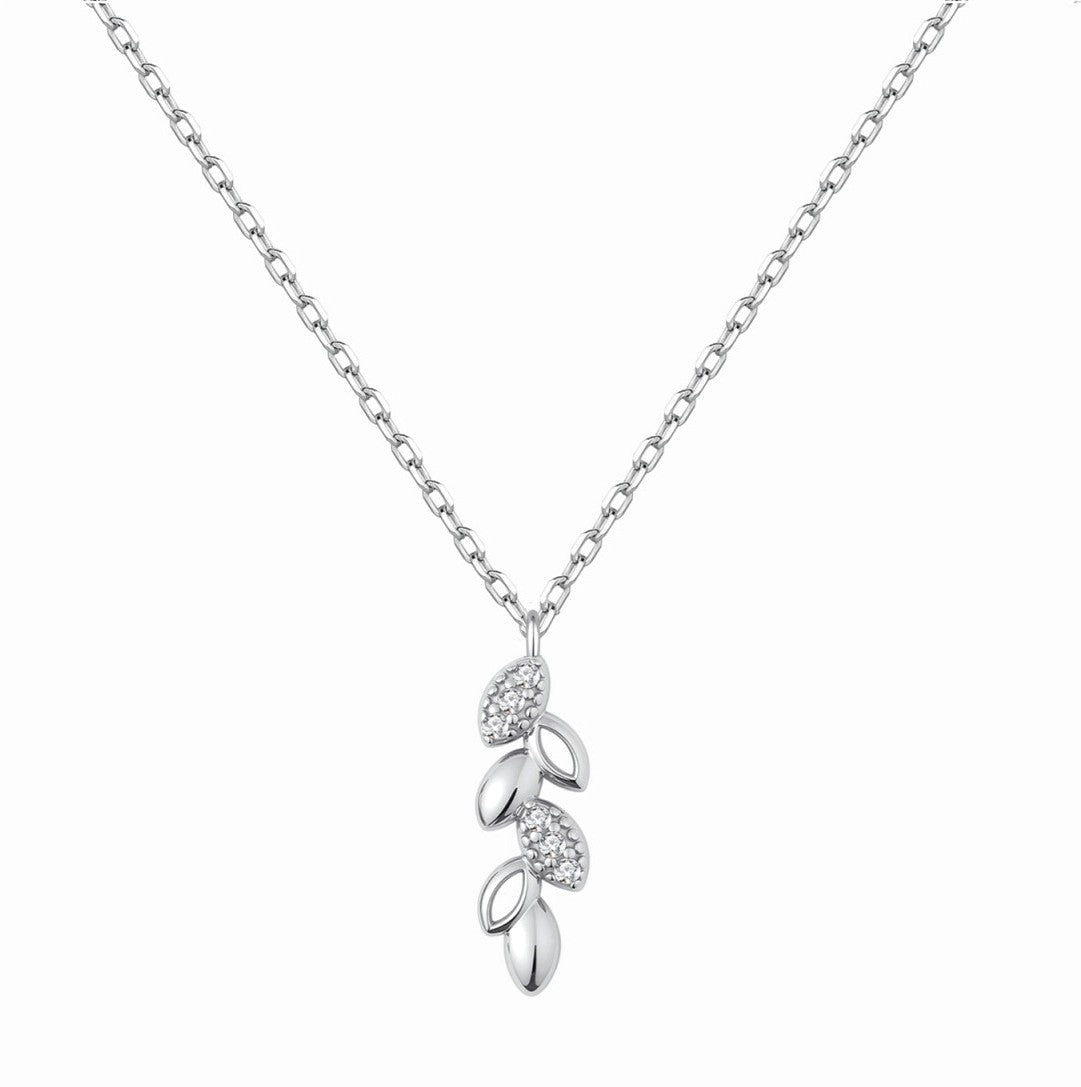 Gargantilla de plata con MINI colgante hojitas plata con circonitas
