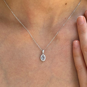 Gargantilla de plata con MINI colgante óvalo con circonita color aguamarina foto