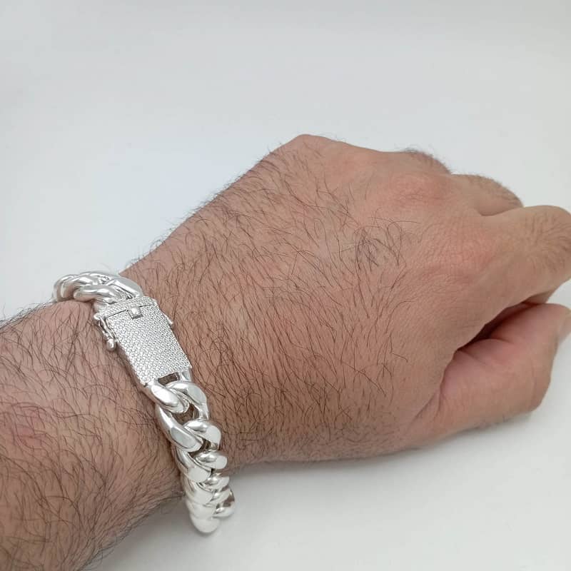 Pulsera cubana de plata de ley 925 con cierre microengaste iced mano