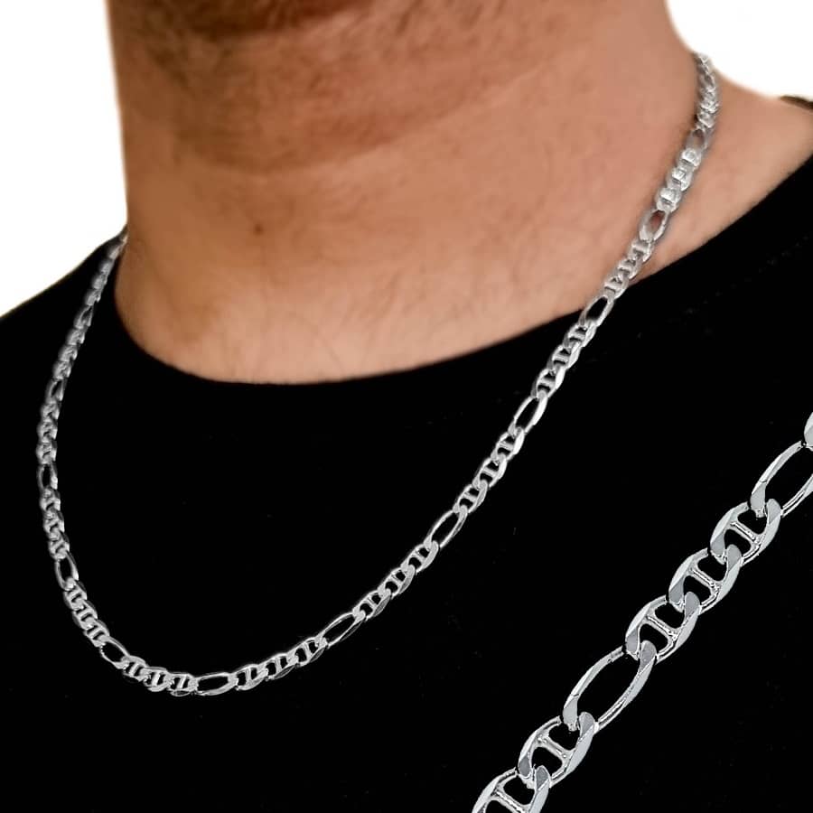 Cadena de plata de ley 925 combinada ancla 55cm 16 gramos de peso y 5 mm de ancho hombre