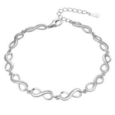 Pulsera de plata fina con figuras de infinito en acabado brillante