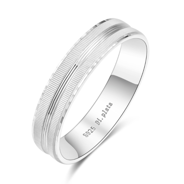 Alianza media caña tallada de plata 925, 4 mm