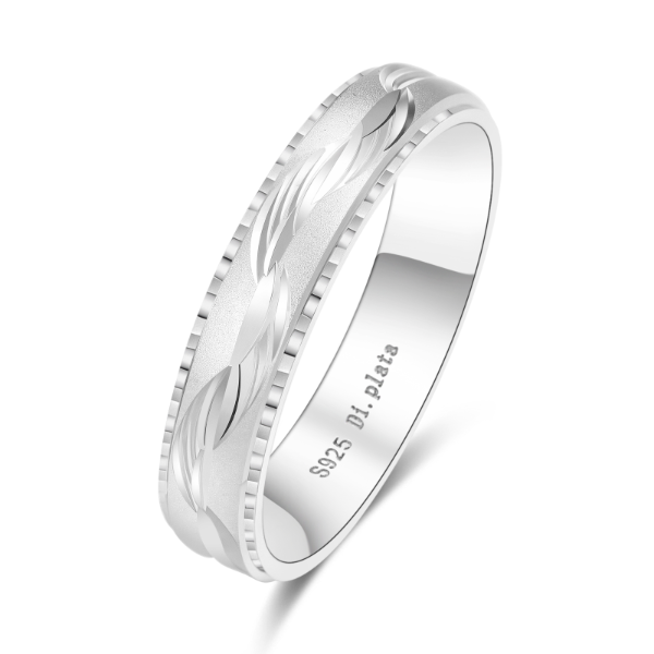 Alianza de plata de ley 925 con tallado de 4 mm