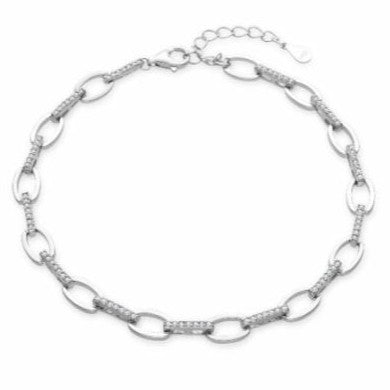 Pulsera de plata fina microengaste con eslabones ovalados